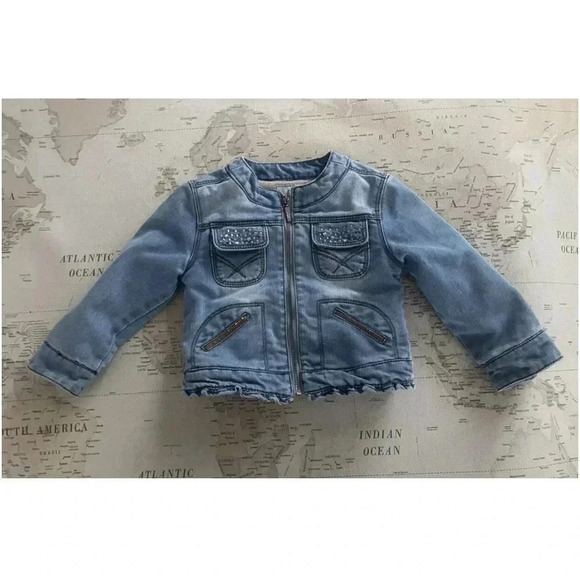 Mayoral Fur Lined Zip Up Denim Jacket 2T - Picture 1 of 5